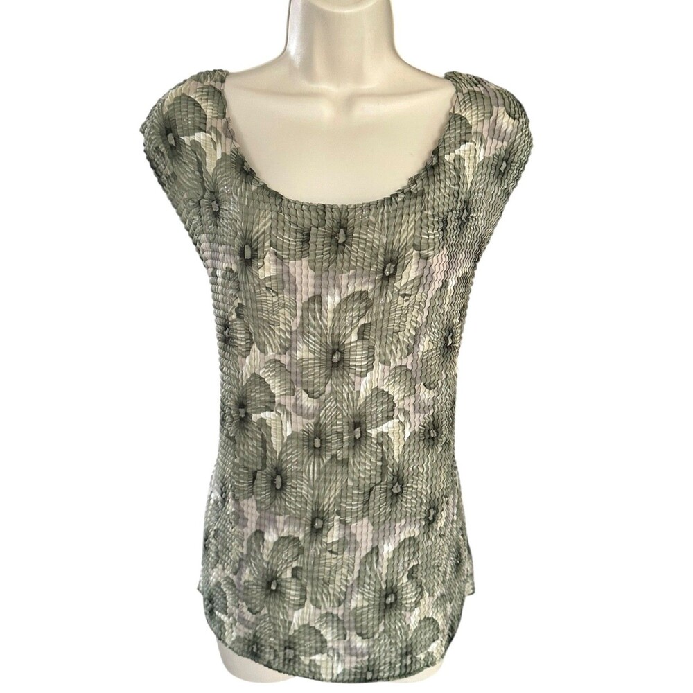 NOTATIONS Women's Sleeveless Gauze Top Stretch Textured Plus Sz 1X Green Floral